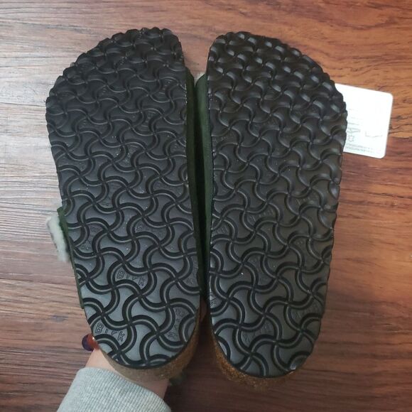 NWT Birkenstock Green Suede Leather Lamb Shearling Arizona Wide Footbed Size 43 main image 4
